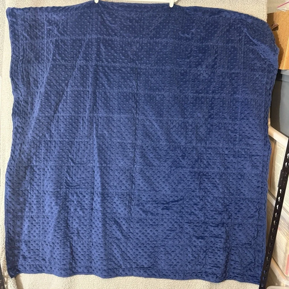 Handmade Baby Boy Blanket Quilt 51 x 51 Khaki Satin Trim Navy Minky Dot Back